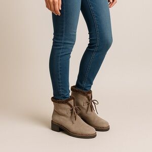 Vicini Italian Suede Shearling Fur Lined Ankle Booties | Women’s 6